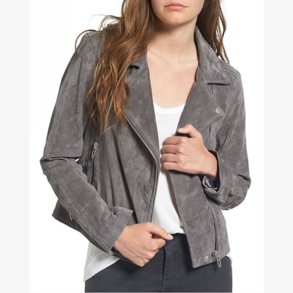 BlankNYC Suede Moto Jacket in Silver Screen